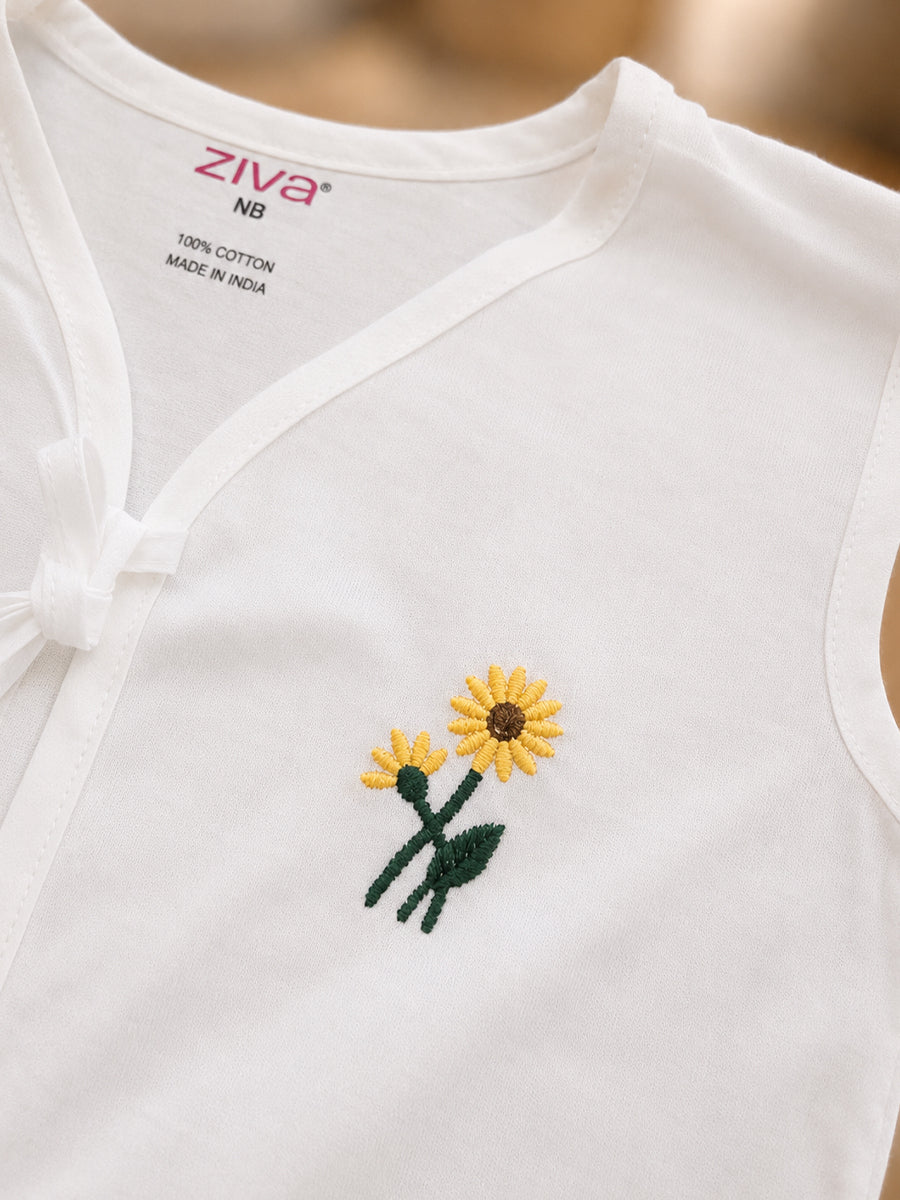 Ziva Premium Cotton Embroidery Jabla – Front Tie Newborn Baby Wear | Floral Design | 6 Pieces