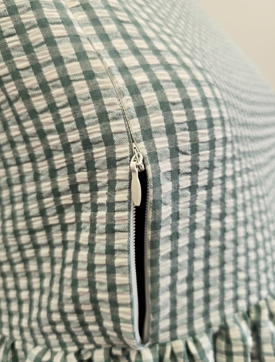 Trendy Maternity & Feeding Dress – Green & Off-White Gingham (Seersucker Fabric)