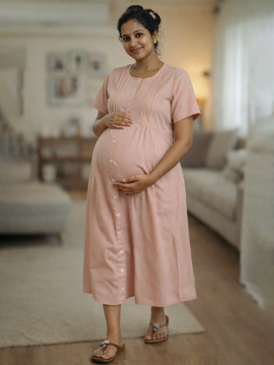 Ziva Cotton Full Open Short Maternity & Feeding Nightwear – Dusty Rose