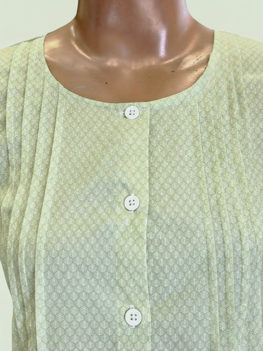 Olive Green Geometric Print Cotton Full Open Maternity & Feeding Short Nighty