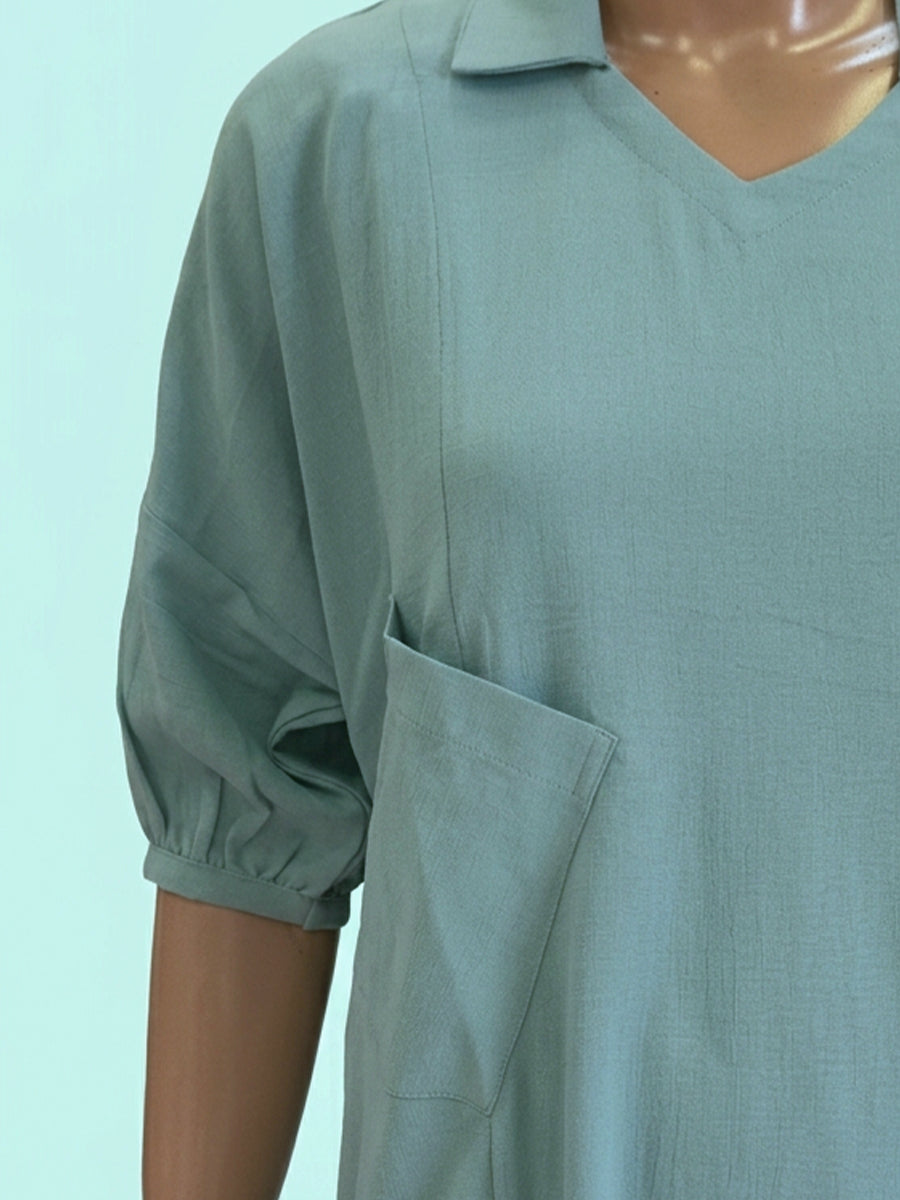 Ziva Maternity & Feeding Co-ord Set – Dull Teal Blue | Invisible Feeding Zips | Wide-Leg Adjustable Pants