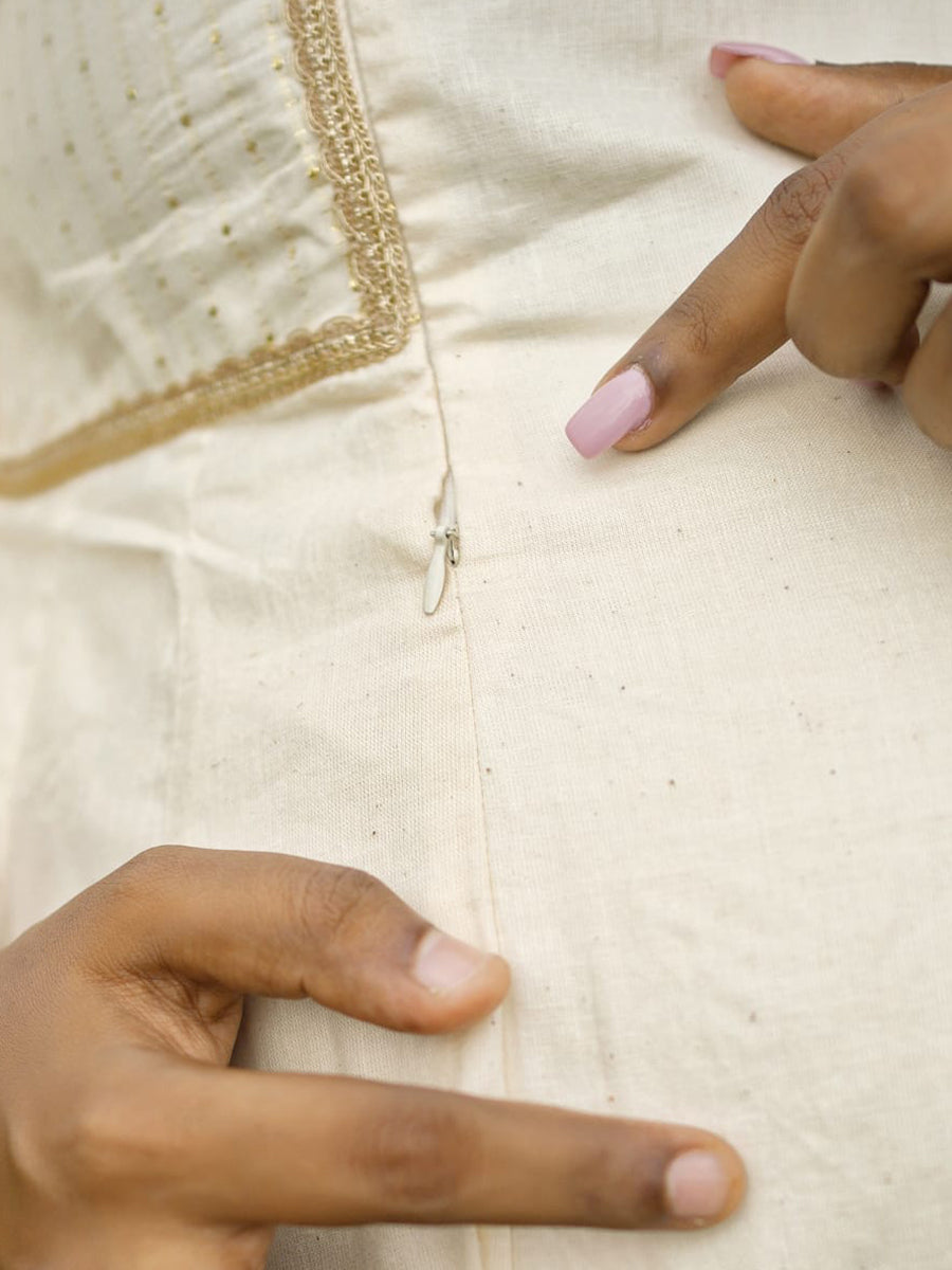 Ziva Maternity & Feeding Cotton Midi Dress with Concealed Zip – Off-White Vishu & Festive Collection