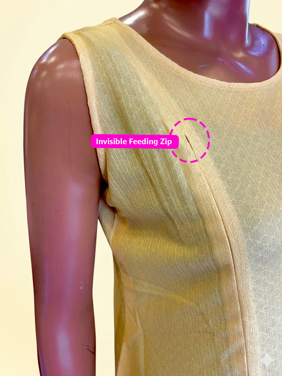Ziva Maternity & Feeding Dress with Sleeveless Inner & Long Jacket – Yellow & White