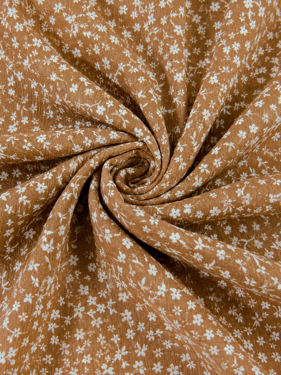 Ziva Maternity & Feeding Muslin Cotton  Dress with Invisible Feeding Zip & Pocket – Brown Ditsy Floral
