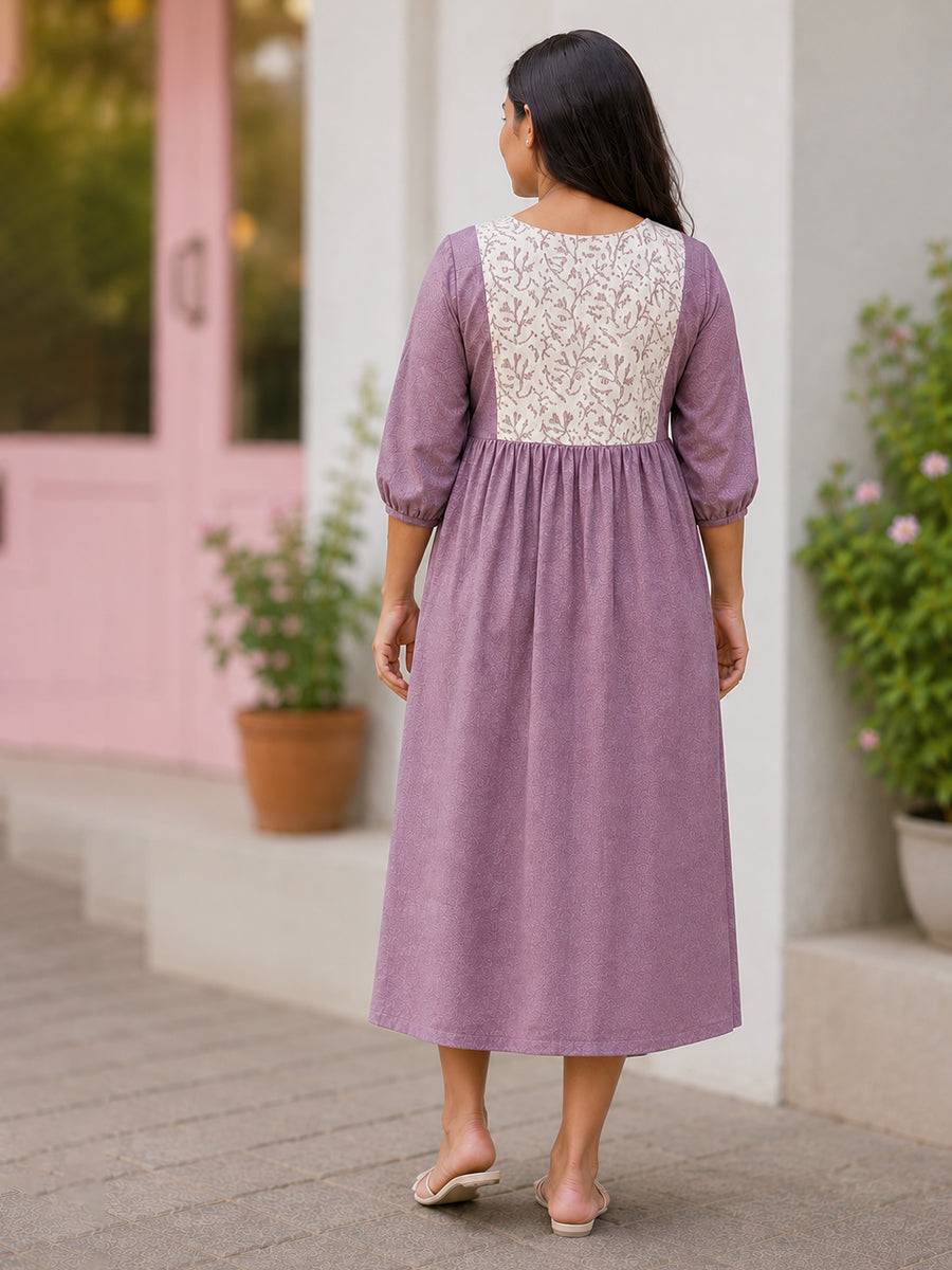 Ziva Maternity & Feeding Crushed Textured Shimmer Fabric Dress with Invisible Feeding Zip & Side Pocket – Dusty Mauve