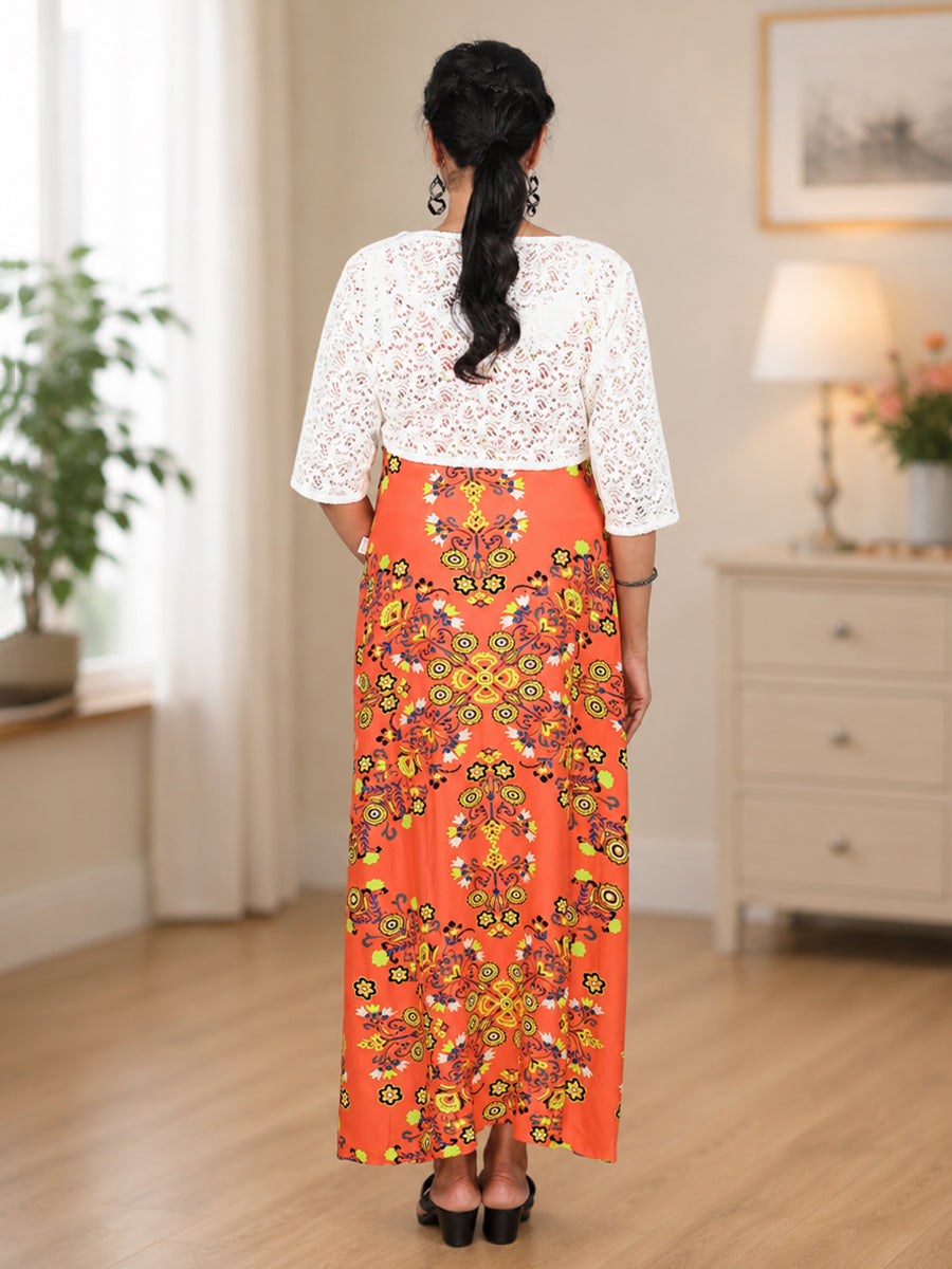 Ziva Maternity & Feeding Rayon Strappy Full Gown with Lace Jacket & Invisible Feeding Zips