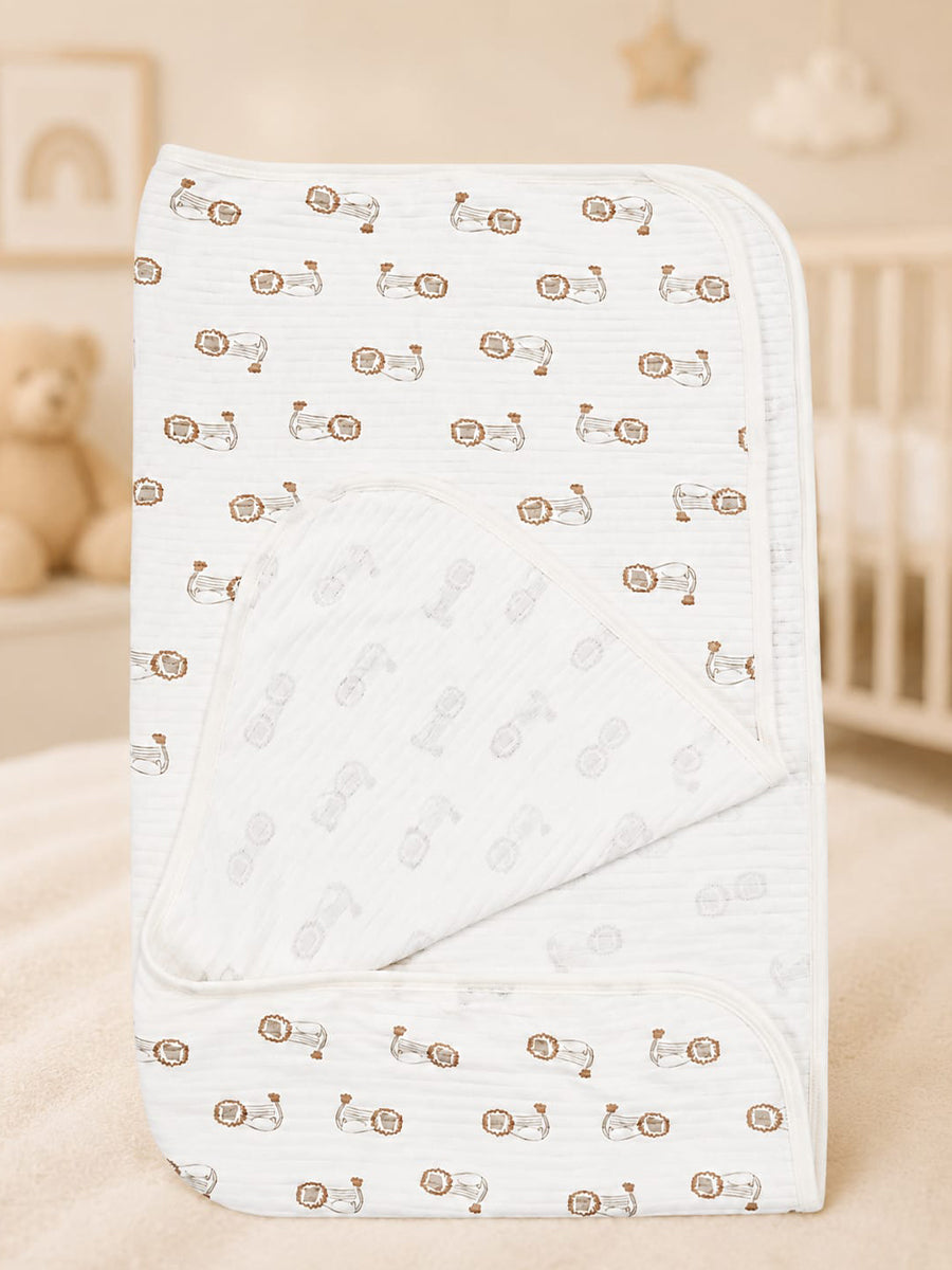 Ziva Baby Blanket – Off White | Lion Cub Print | 100% Knitted Cotton