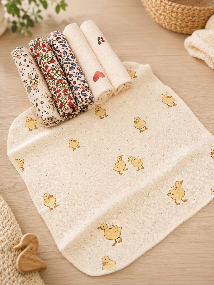 Ziva Baby Wipes – Double Layer Muslin Cotton | 9 × 9 Inch | Sweetheart Assorted Print Pack | 6 Pieces