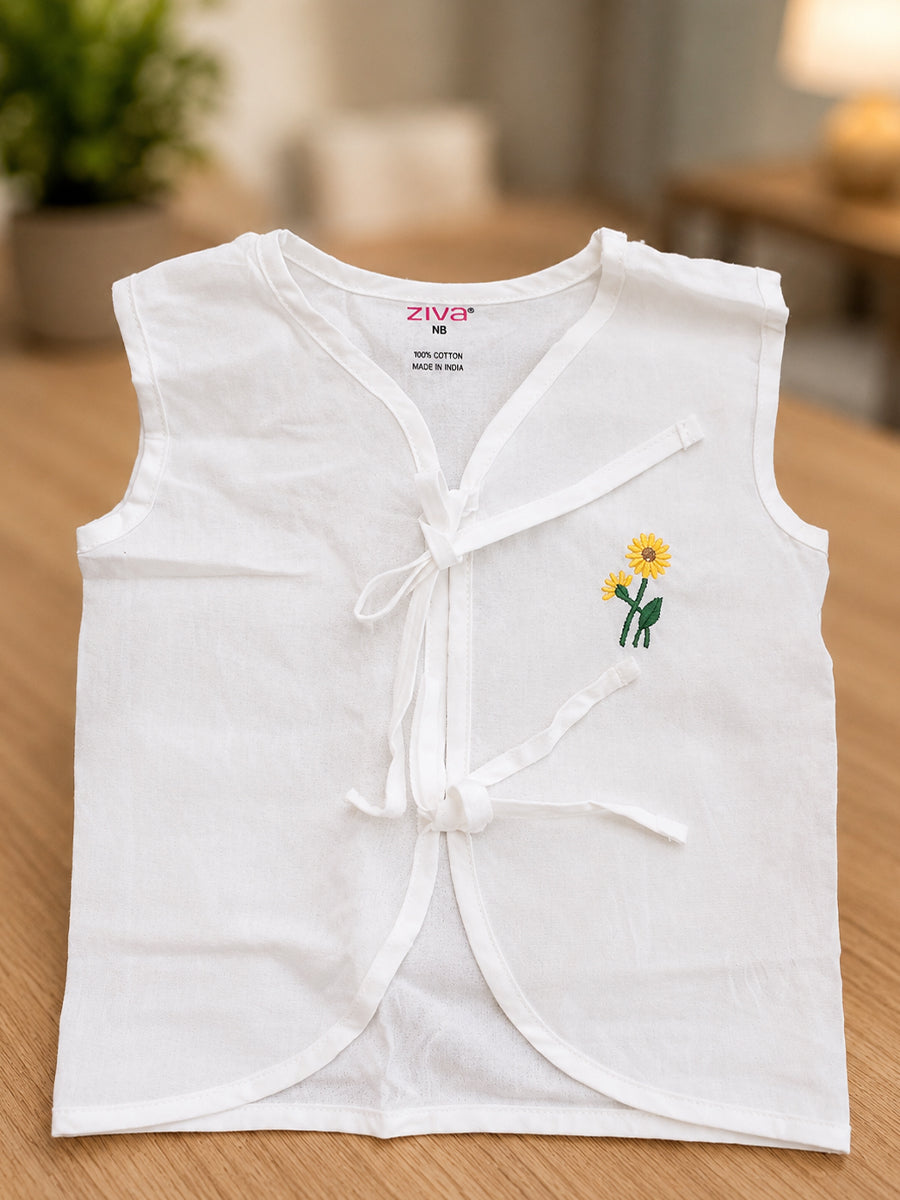 Ziva Premium Cotton Embroidery Jabla – Front Tie Newborn Baby Wear | Floral Design | 6 Pieces