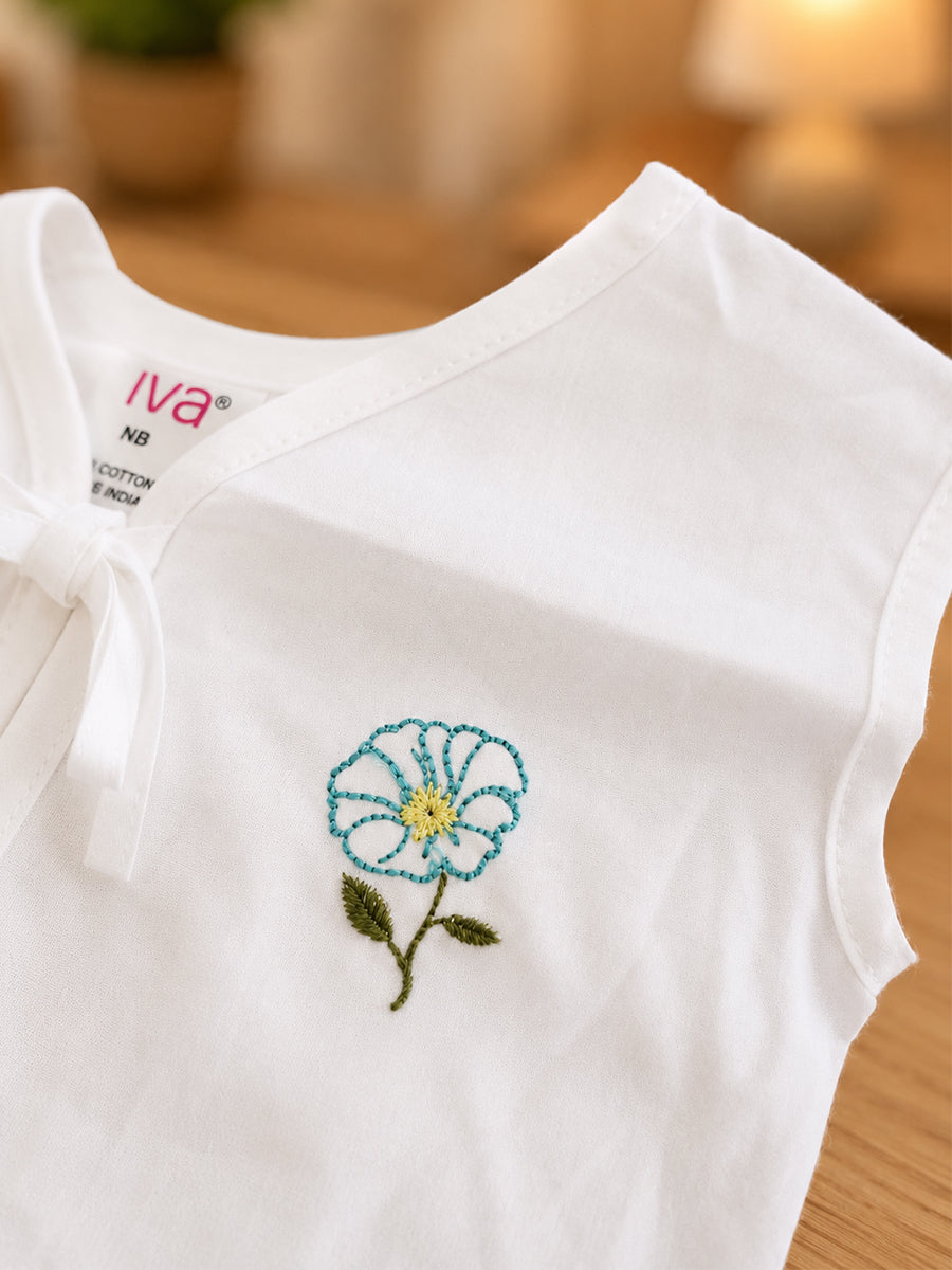 Ziva Premium Cotton Embroidery Jabla – Front Tie Newborn Baby Wear | Floral Design | 5 Pieces