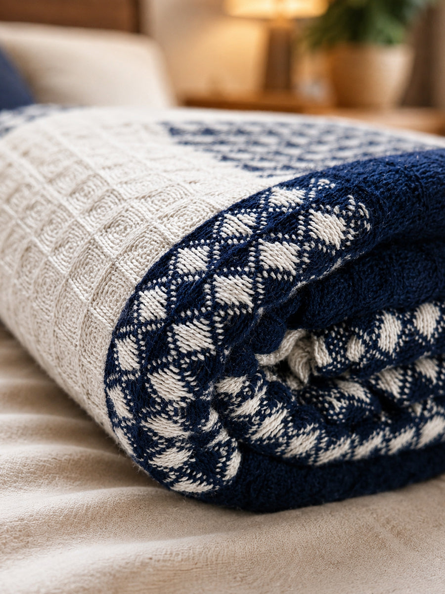 Ziva Premium Organic Cotton Waffle Blanket | Navy Blue & White | Multipurpose Pregnancy to Family Blanket | Soft & Breathable |Size- King, Queen, Twin