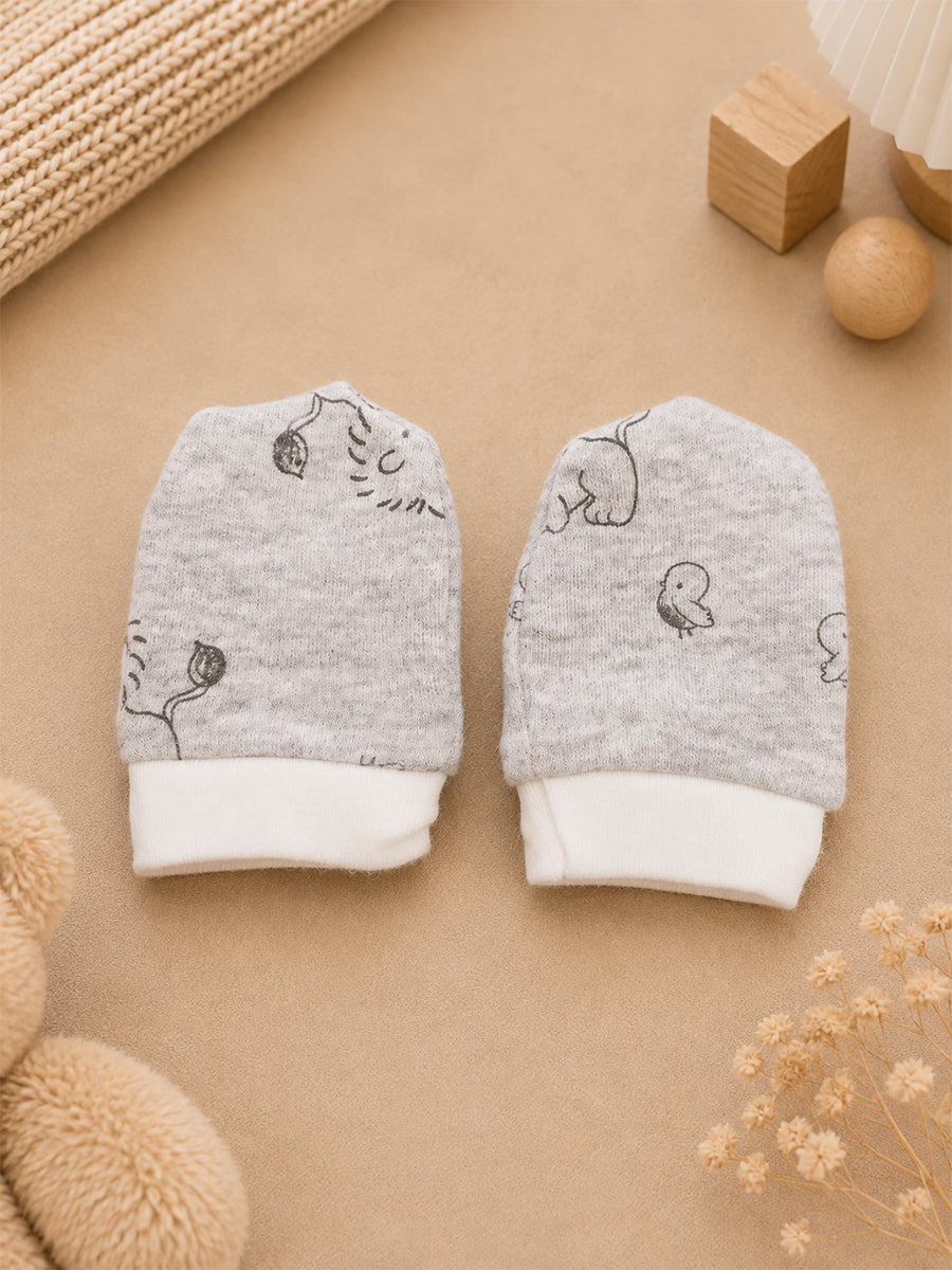 Ziva Baby Cap, Mitten & Bootie Set – Cute Lion Print | Knitted Cotton