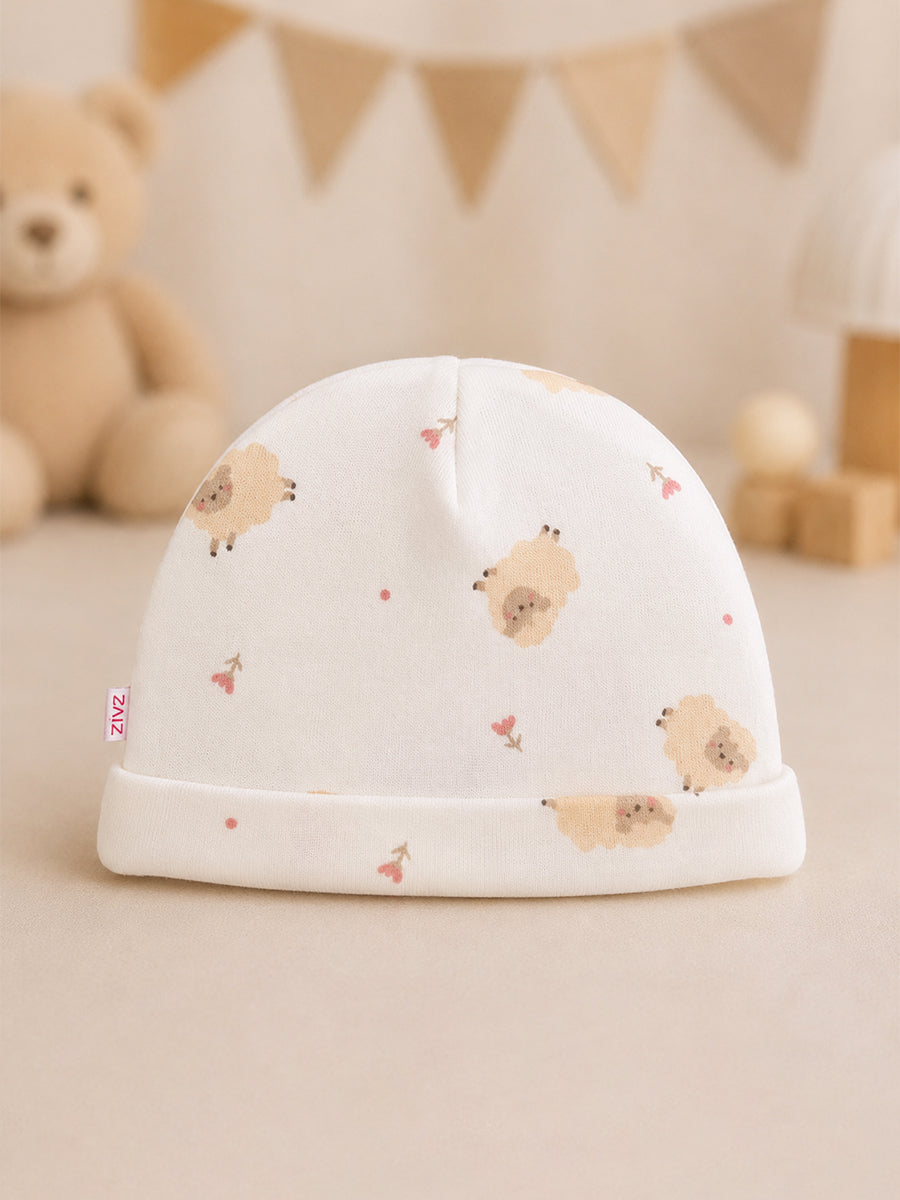 Ziva Baby Cap, Mitten & Bootie Set – Cute Hedgehog Print | Knitted Cotton