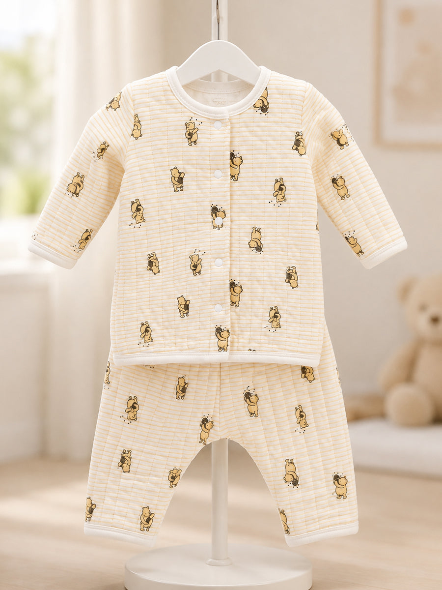 Ziva Premium Quilted Baby Sweater Top & Pant Set – Cute Bear Print | Soft & Warm
