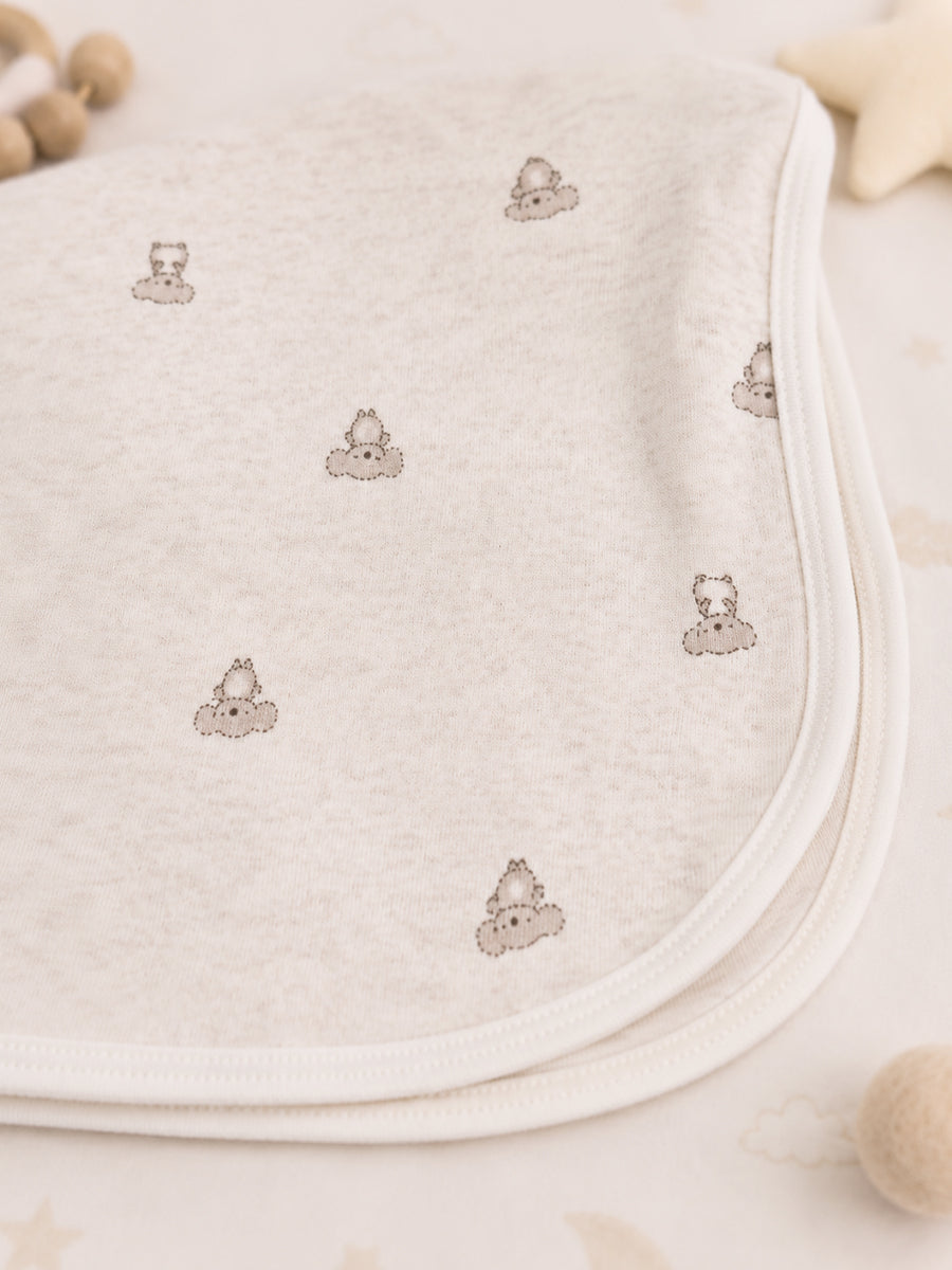 Ziva Baby Blanket – Soft Oatmeal Off White | Tiny Teddy Cloud Print | 100% Knitted Cotton