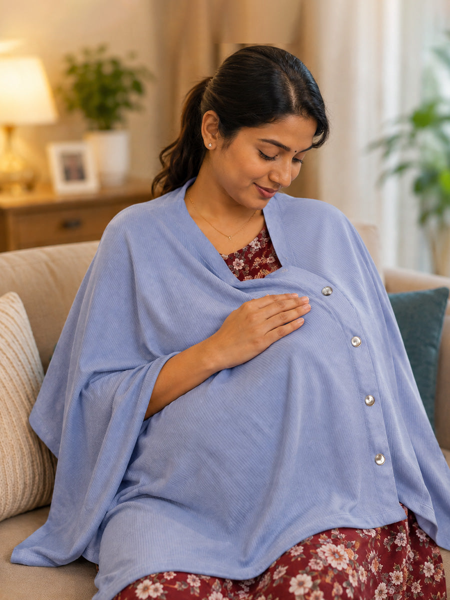 Ziva Multipurpose Nursing Cover – Premium Knitted Cotton Breastfeeding Cover with Press Buttons | Blue