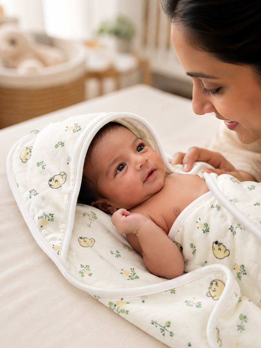 Ziva Premium Muslin Hooded Towel – Double Layer Muslin with Soft Fleece Core | Little Bear Meadow