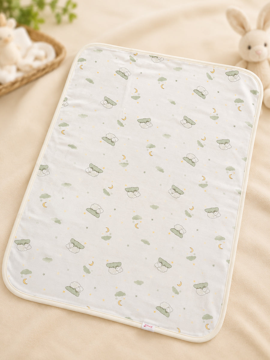 Ziva Baby Hooded Towel –   White | Sleeping Lamb, Moon & Star Print | 100% Knitted Cotton