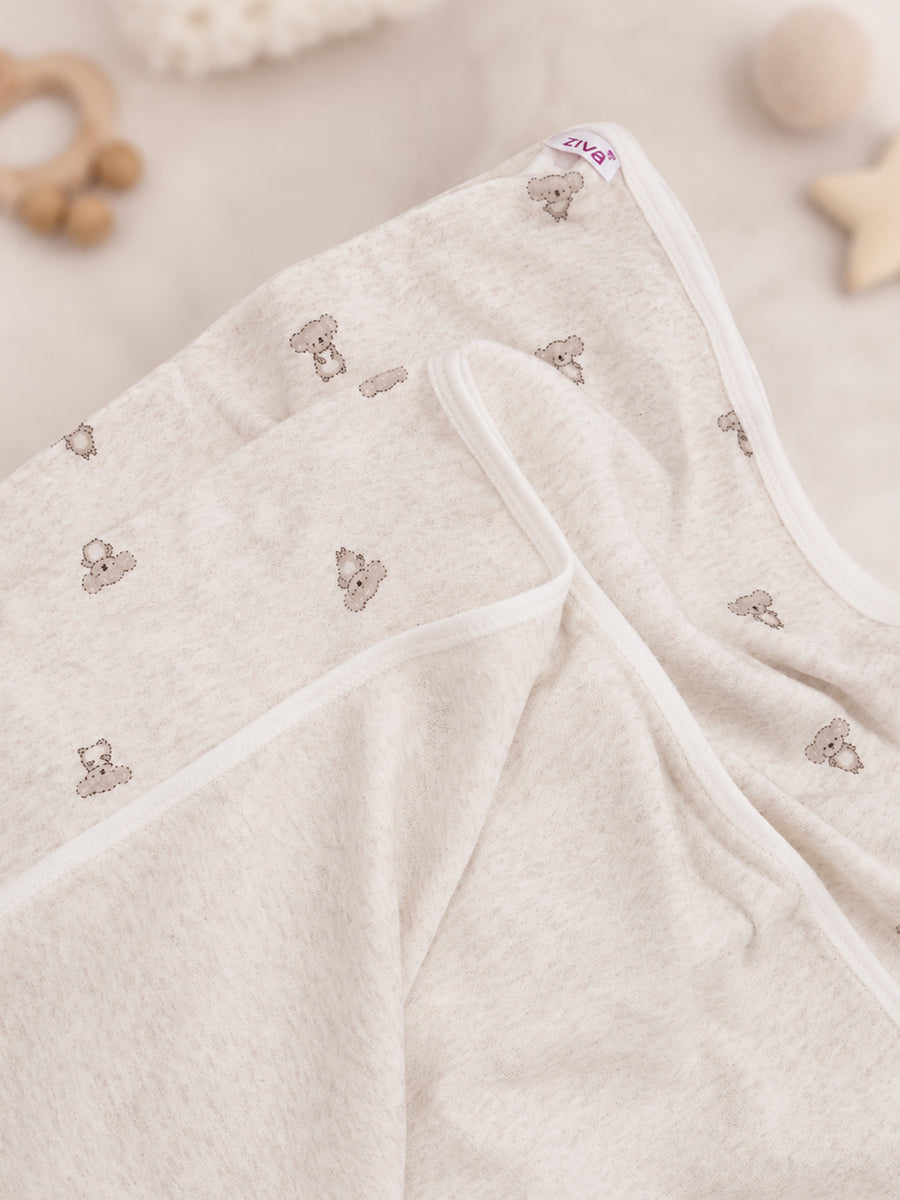 Ziva Baby Blanket – Soft Oatmeal Off White | Tiny Teddy Cloud Print | 100% Knitted Cotton