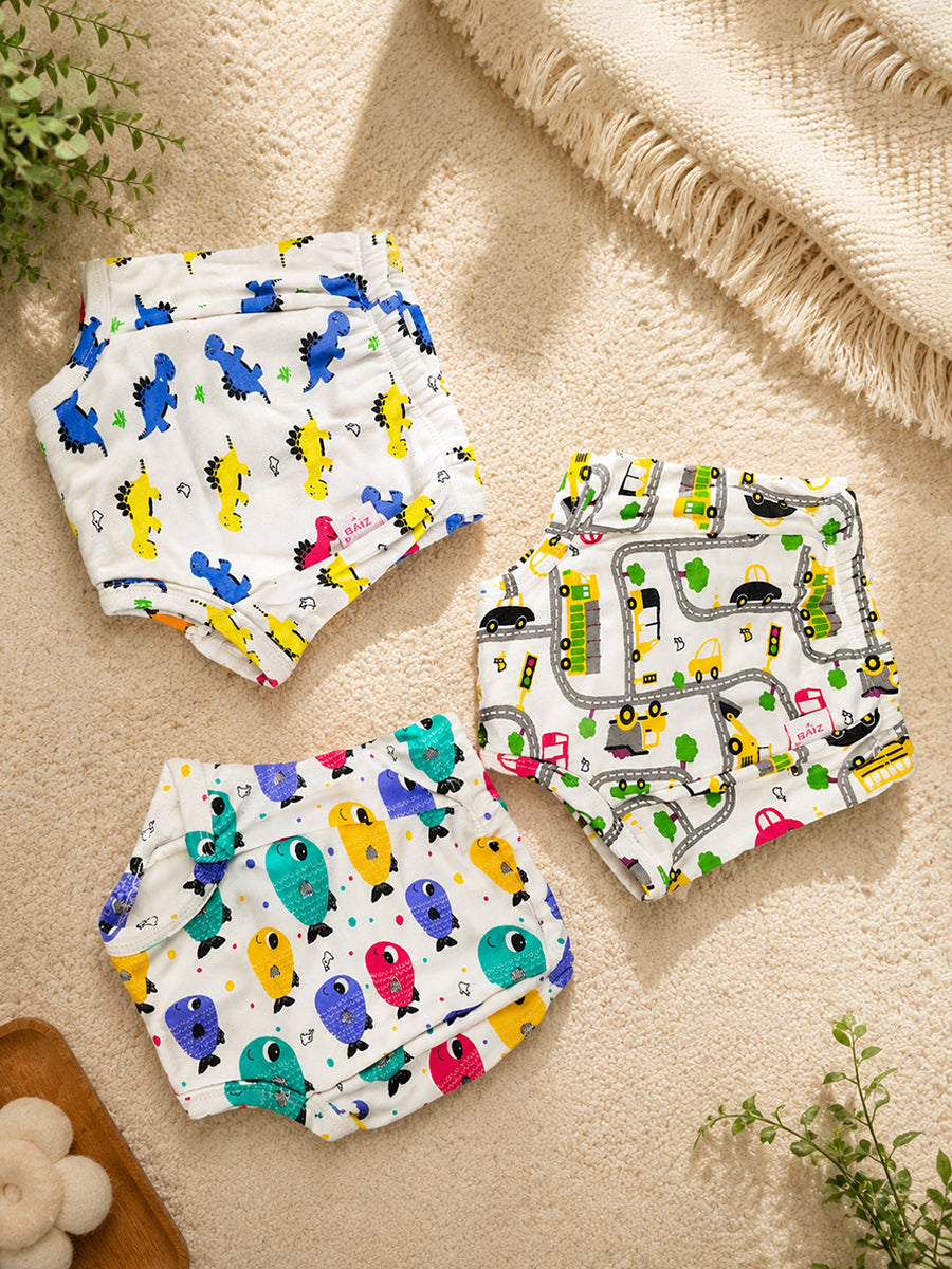 Ziva Cotton Padded Training Shorts – Reusable potty Training Underwear for Babies & Toddlers-3 piece pack