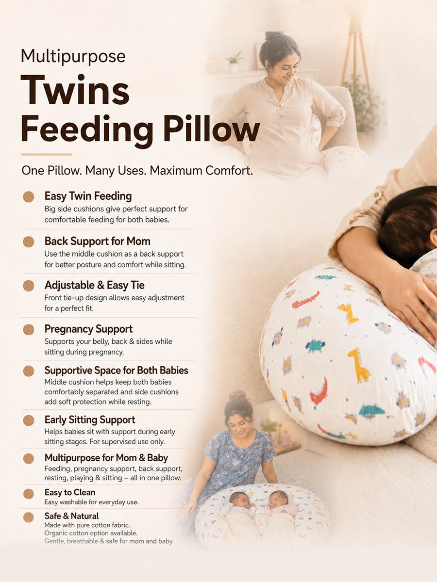 Ziva Multipurpose Twin Feeding Pillow – Cotton with Back Support & Adjustable Tie | Soft Yellow Watermelon Sprinkle Print