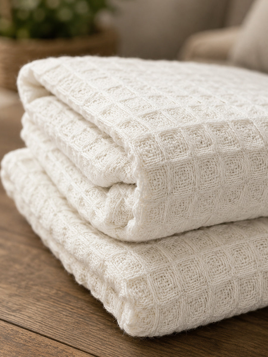 Ziva Premium Organic Cotton Waffle Blanket | Off White | Multipurpose Pregnancy to Family Blanket | Soft & Breathable| Size- King, Queen, Twin