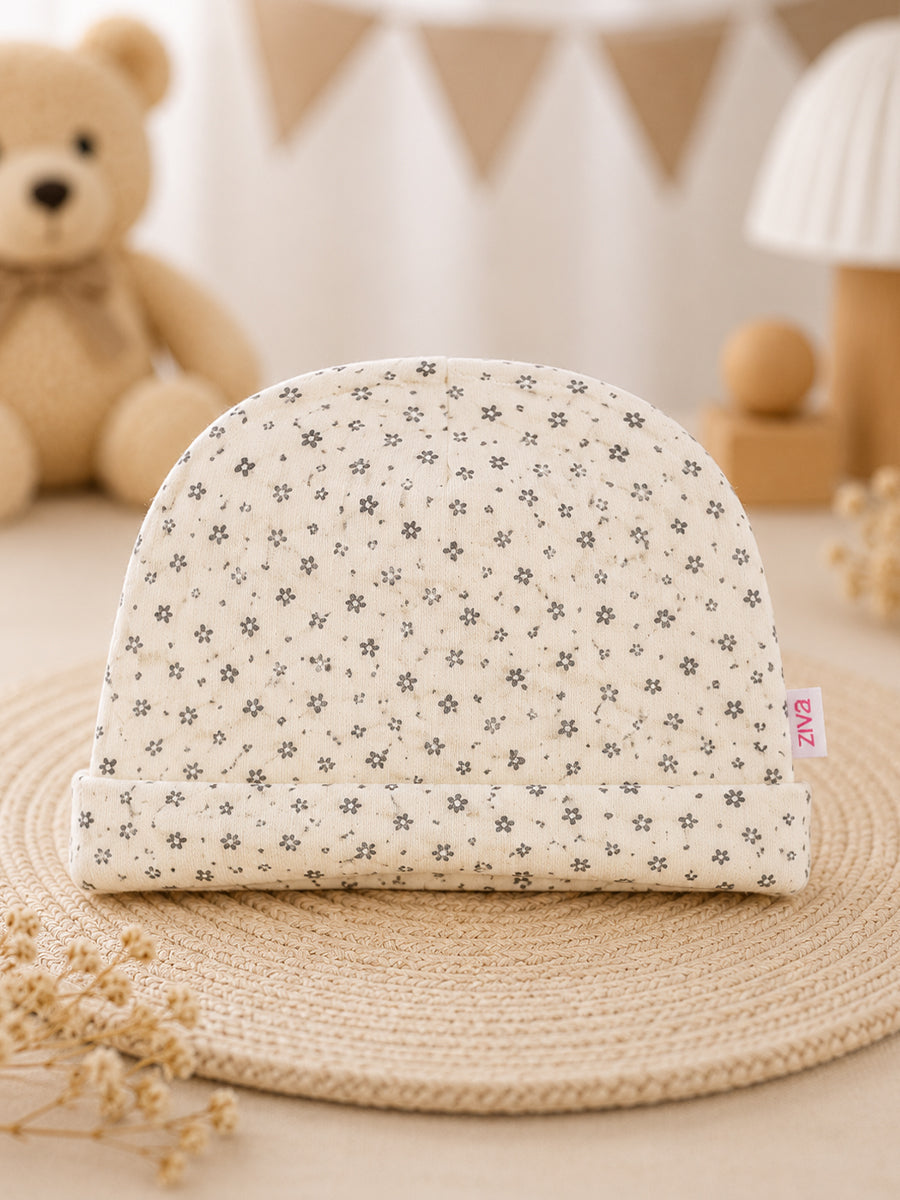 Ziva Baby Cap, Mitten & Bootie Set – Tiny Floral Print | Knitted Cotton