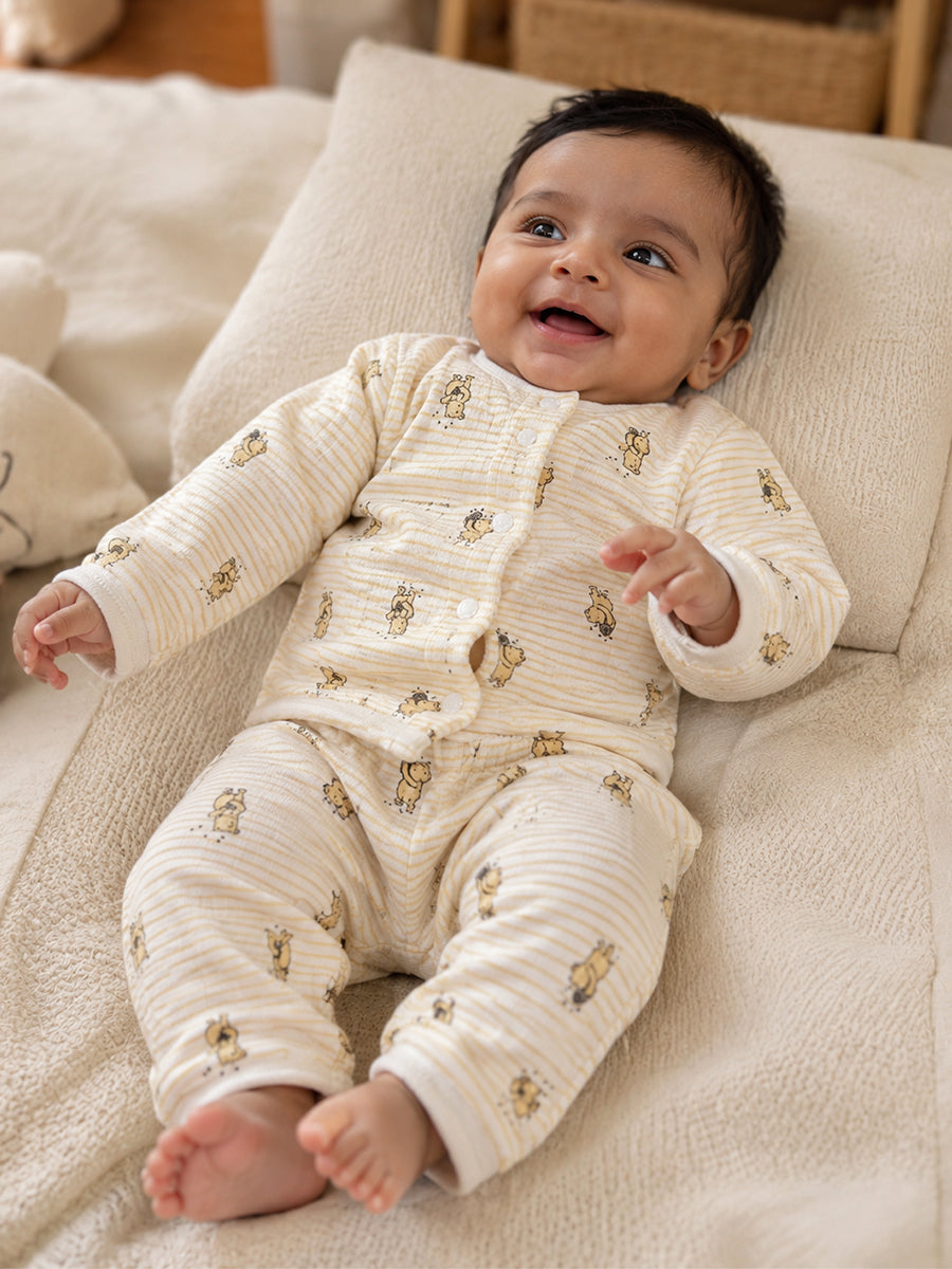 Ziva Premium Quilted Baby Sweater Top & Pant Set – Cute Bear Print | Soft & Warm