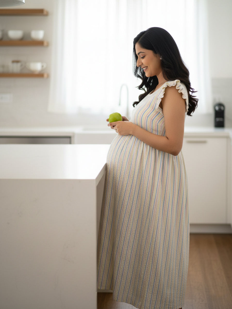 Multicolour Stripe Cotton maternity &Nursing Dress