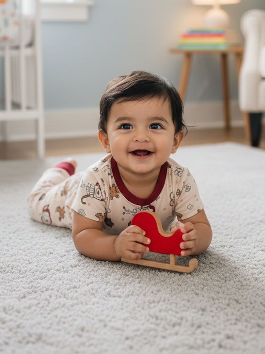 Cream Christmas Novelty Print Cord Set – Santa & Gingerbread Unisex Kids Wear