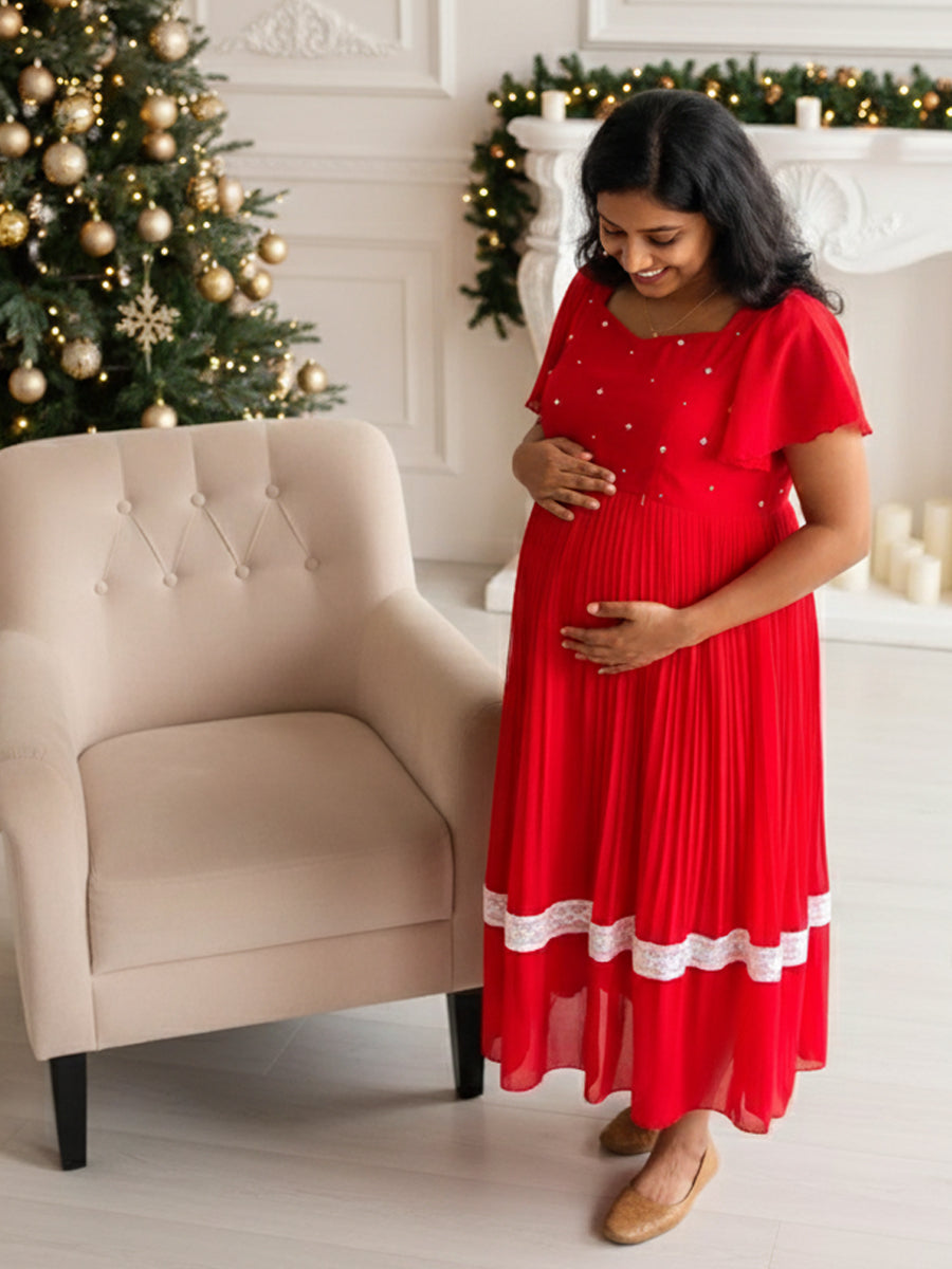 Maternity Midi Dress Festive Red