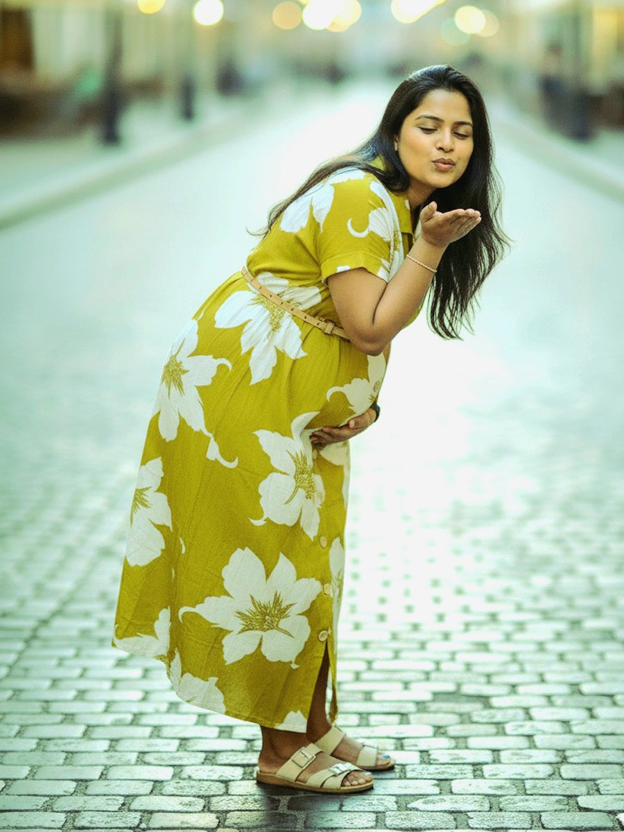 Light Green Floral Shirt Dress – Full Open Nursing | Ziva