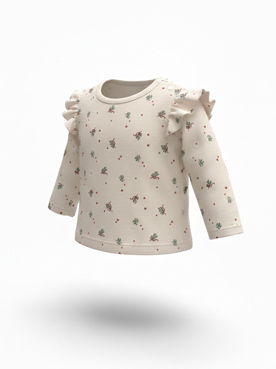 White Ruffle Sleeve T-Shirt & Red Velvet Suspender Skirt Baby Girl Outfit