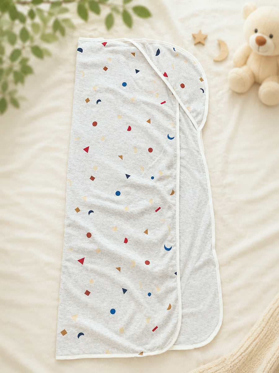 Ziva Baby Hood Towel – Melange Grey | Geometric Confetti Print | Knitted Cotton