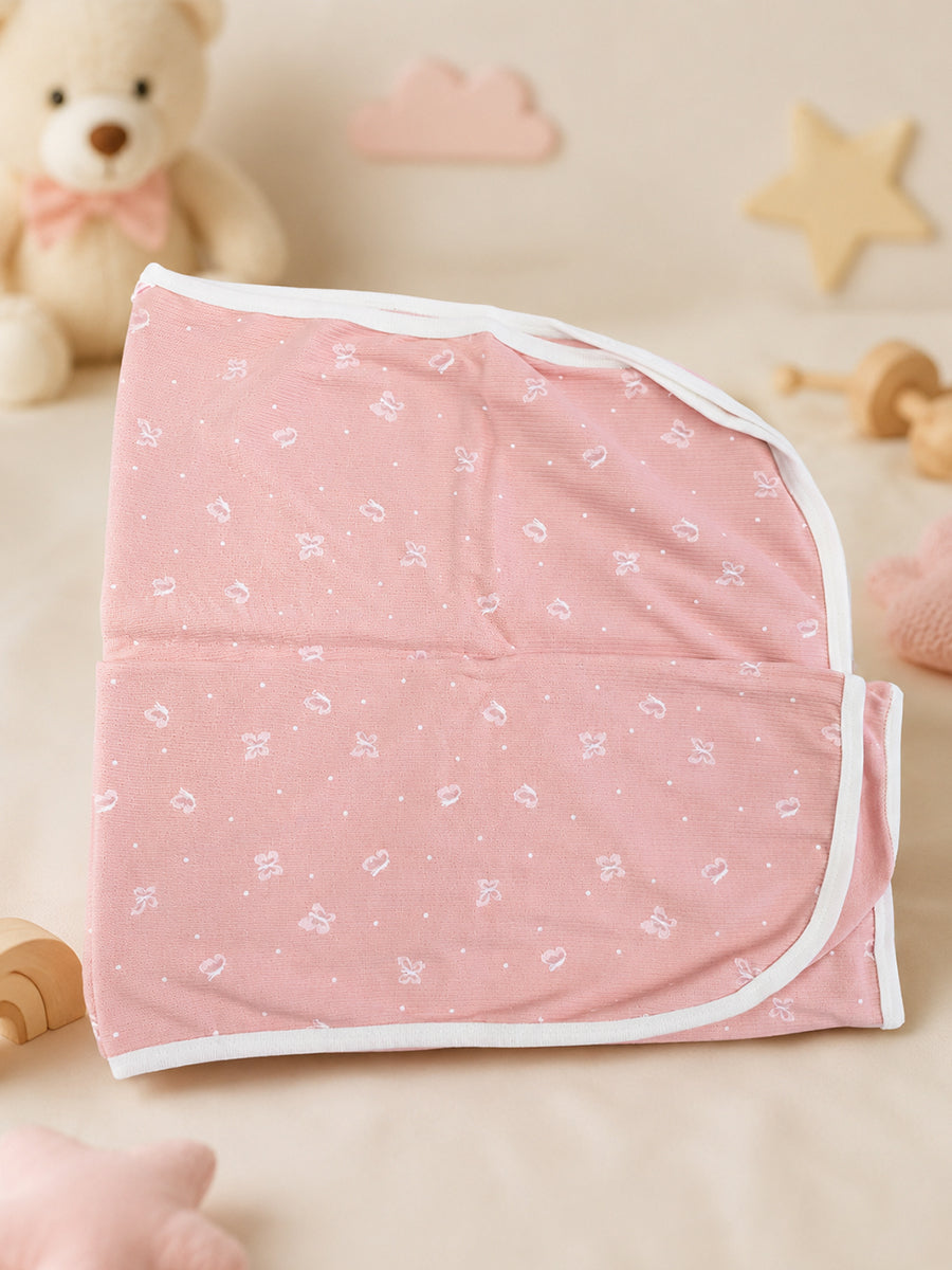 Ziva Baby Blanket – Soft Blush Pink | Tiny Butterfly Bud Print | 100% Knitted Cotton