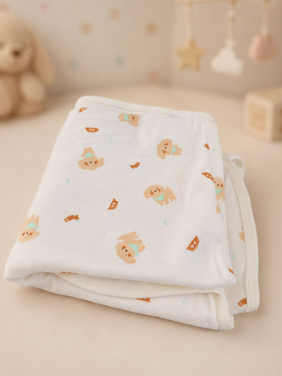 Ziva Baby Blanket – Soft Off White | Tiny Teddy Treat Print | 100% Knitted Cotton