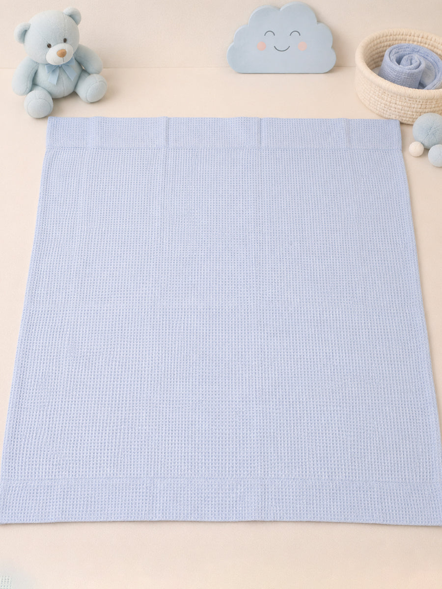Ziva Baby Bath Towel – Baby Blue | Cotton | Square Grid Cotton Weave