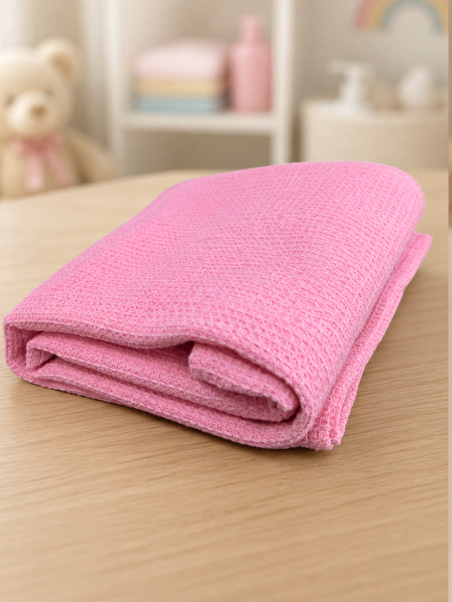 Ziva Baby Bath Towel – Rose Pink | Cotton | Square Grid Cotton Weave