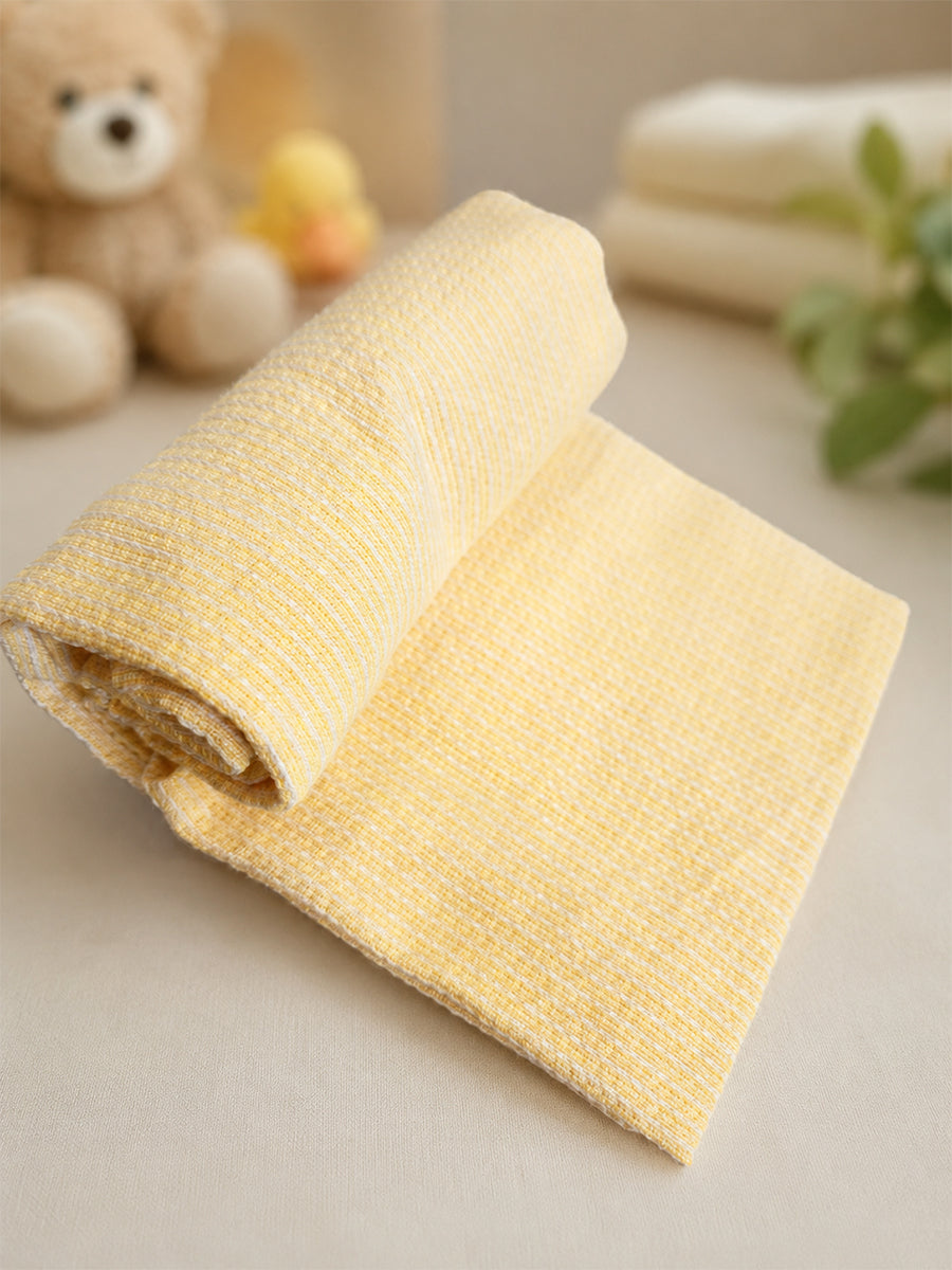 Ziva Baby Bath Towel – Soft Pastel Yellow | Cotton | Square Grid Cotton Weave