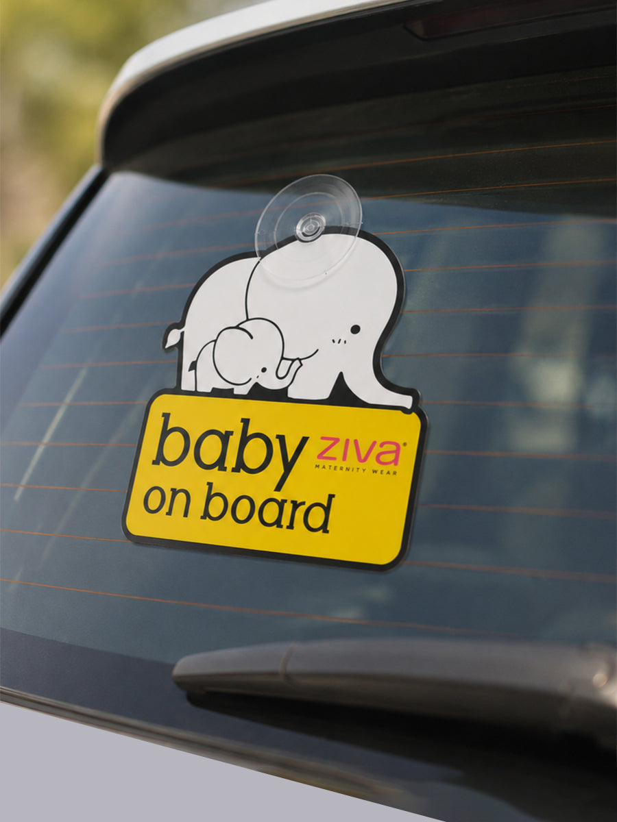 Ziva Baby on Board Car Sign with Suction Cup – Mother & Baby Elephant Print