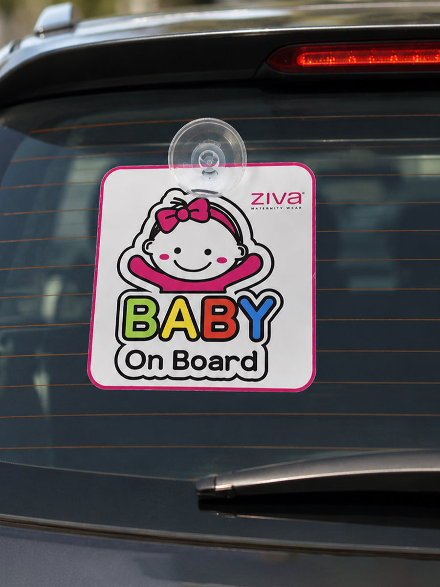 Ziva Baby on Board Car Sign with Suction Cup – Cute Baby Girl Face Print