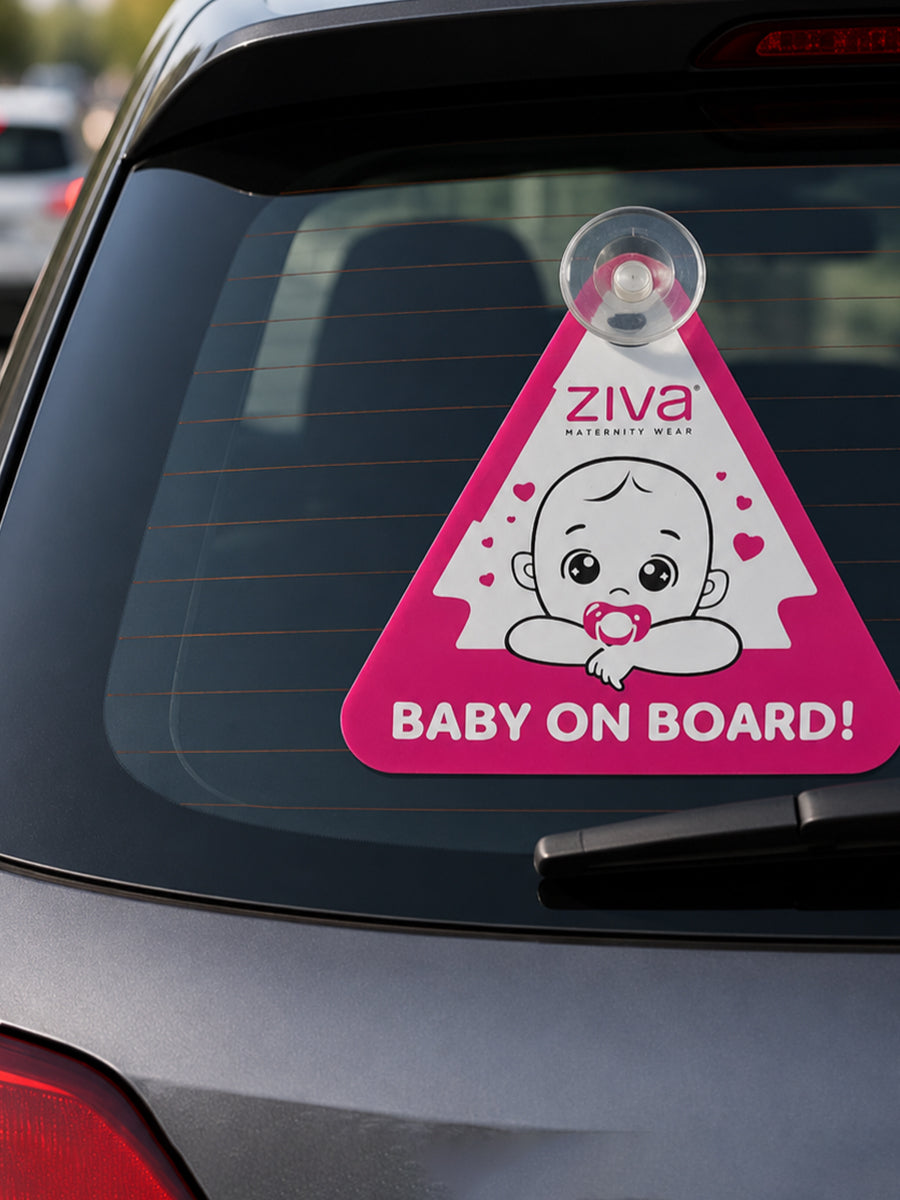 Ziva Baby on Board Car Sign with Suction Cup – Cute Baby Face with Pacifier Print