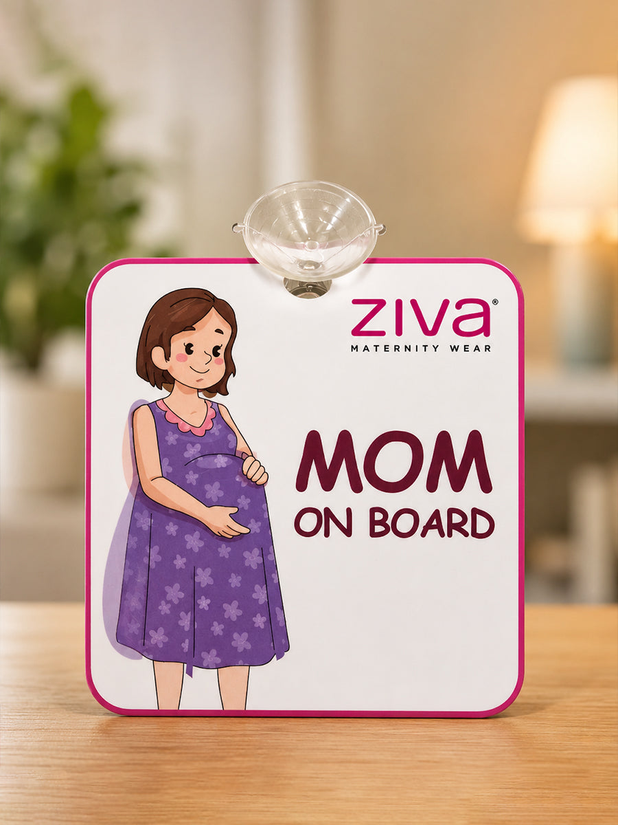 Ziva Mom on Board Car Sign with Suction Cup – Pregnant Mom Illustration Print