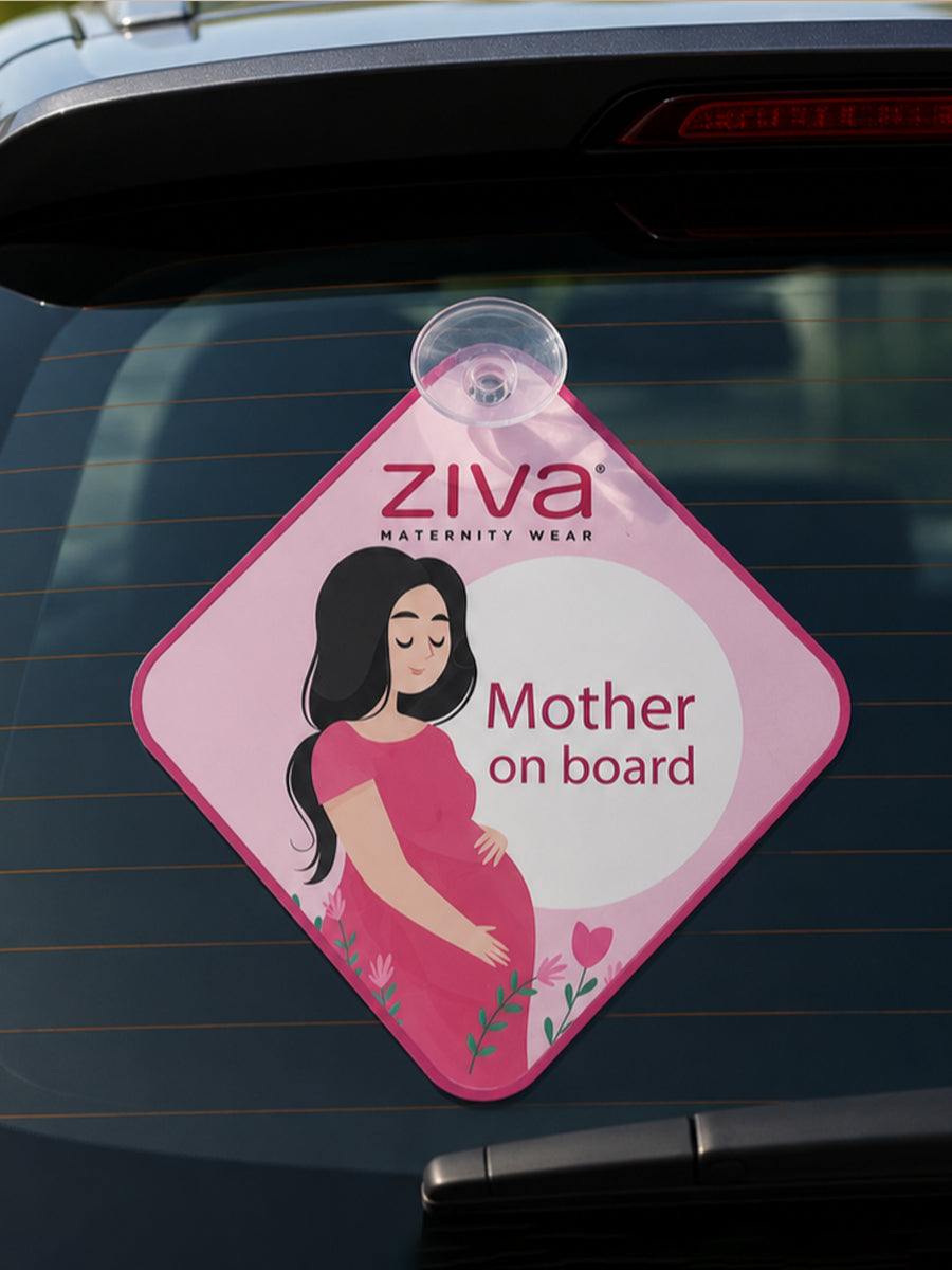 Ziva Mother on Board Car Sign with Suction Cup – Pregnant Mom Illustration Print