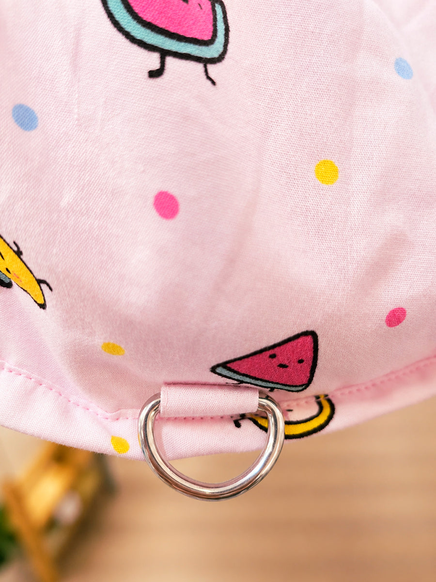 Ziva Multipurpose Cotton Baby Cradle with Bed & Convertible Swing Chair – Baby Pink Cartoon Fruit Print