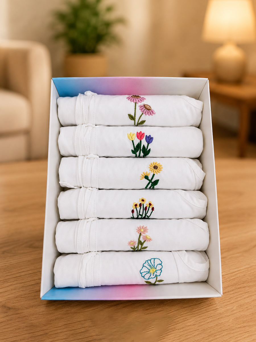 Ziva Premium Cotton Embroidery Jabla – Front Tie Newborn Baby Wear | Floral Design | 6 Pieces
