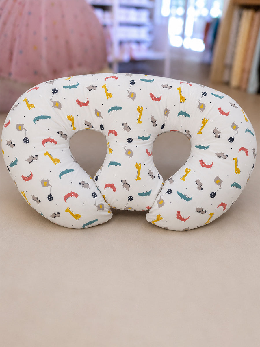 Ziva Multipurpose Twin Feeding Pillow – Cotton with Back Support & Adjustable Tie | Playful Safari Adventure Print