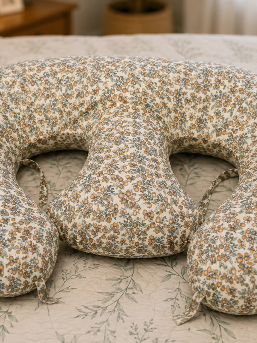 Ziva Multipurpose Twin Feeding Pillow – Organic Cotton with Back Support & Adjustable Tie | Berry Vine Print