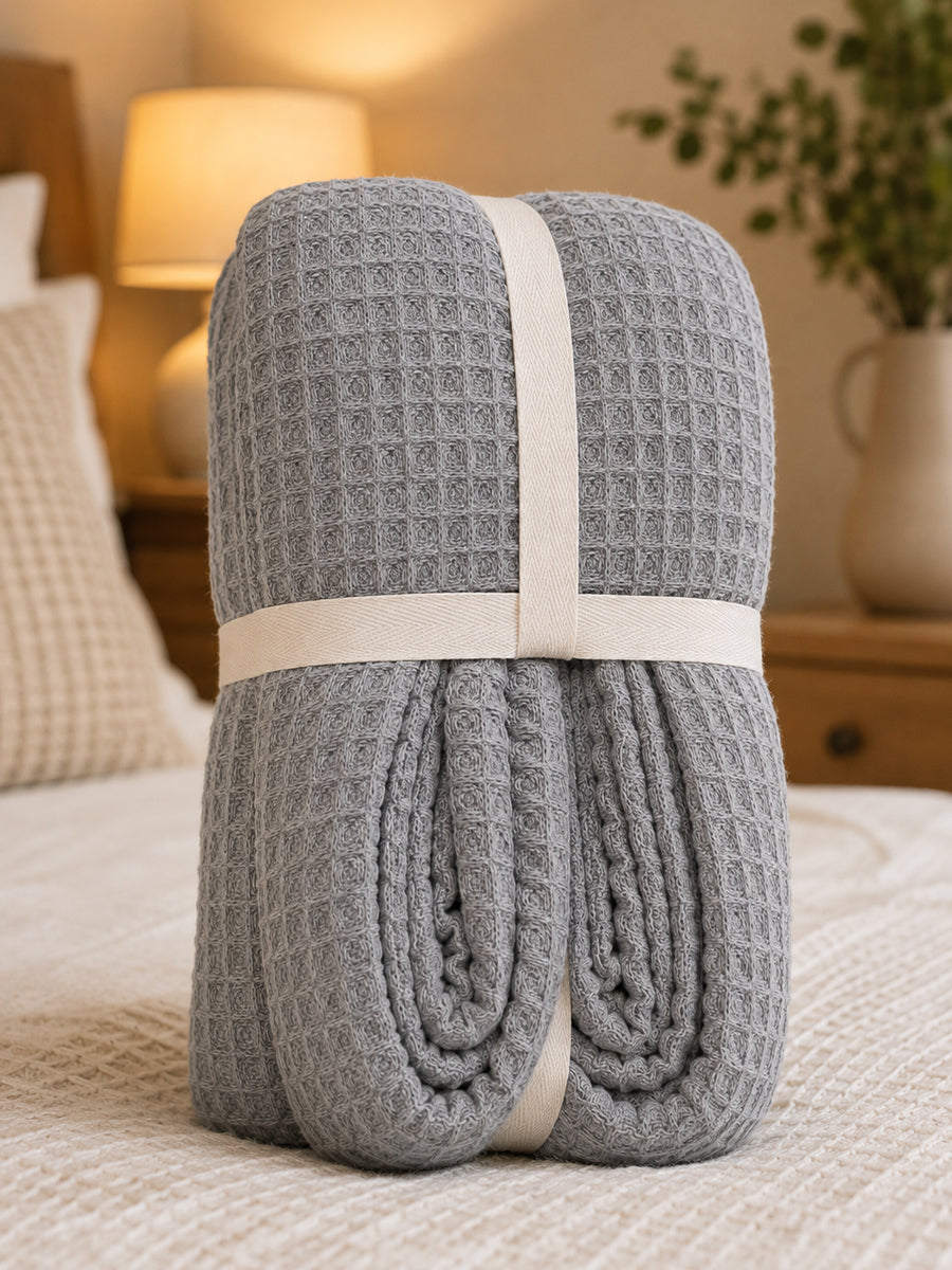 Ziva Premium Organic Cotton Waffle Blanket | Light Grey | Multipurpose Pregnancy to Family Blanket | Soft & Breathable| Size -king, Queen, Twin