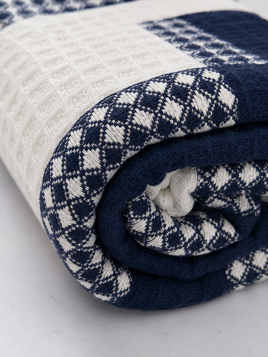 Ziva Premium Organic Cotton Waffle Blanket | Navy Blue & White | Multipurpose Pregnancy to Family Blanket | Soft & Breathable |Size- King, Queen, Twin